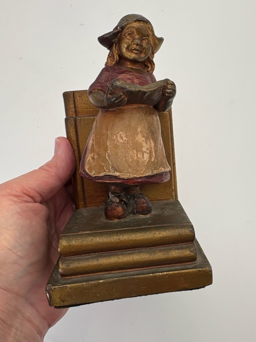Vintage 1930s Dutch Girl Figurine Bookend by Armor Bronze